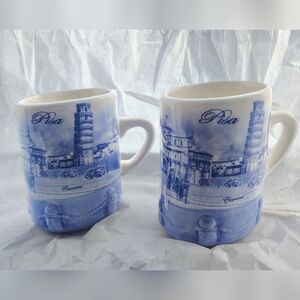 1970's Souvenir Porcelain Signed Leaning Tower Of Pisa Leaning Cup or Mug 3½ "